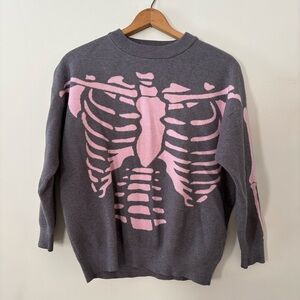 Forever 21 Skeleton Ribcage Pastel Goth Crewneck Sweater Purple Pink Size Small